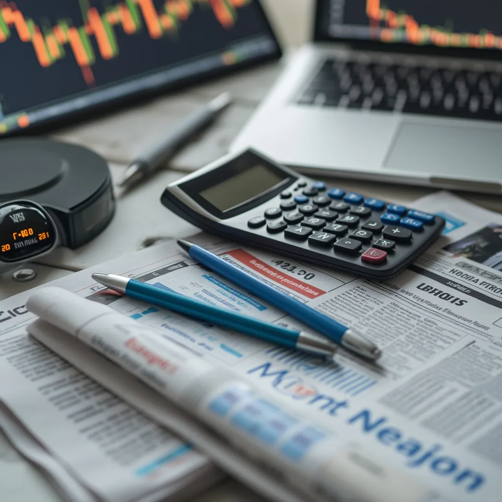 Detalle de herramientas de análisis financiero en un escritorio